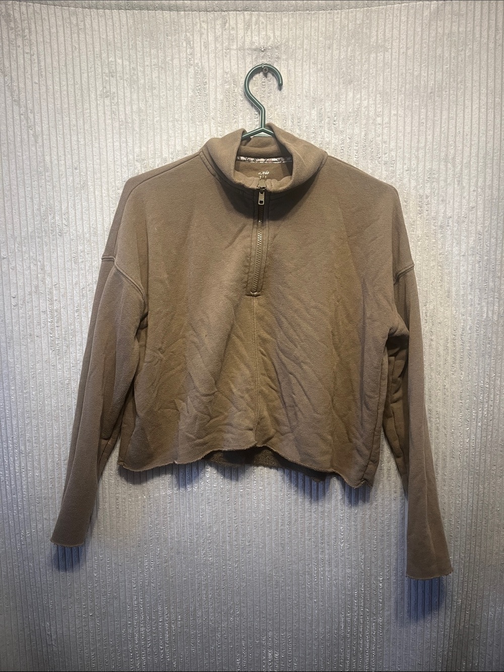 aerie Cropped Half-Zip Turtleneck Sweater - Taupe Small
